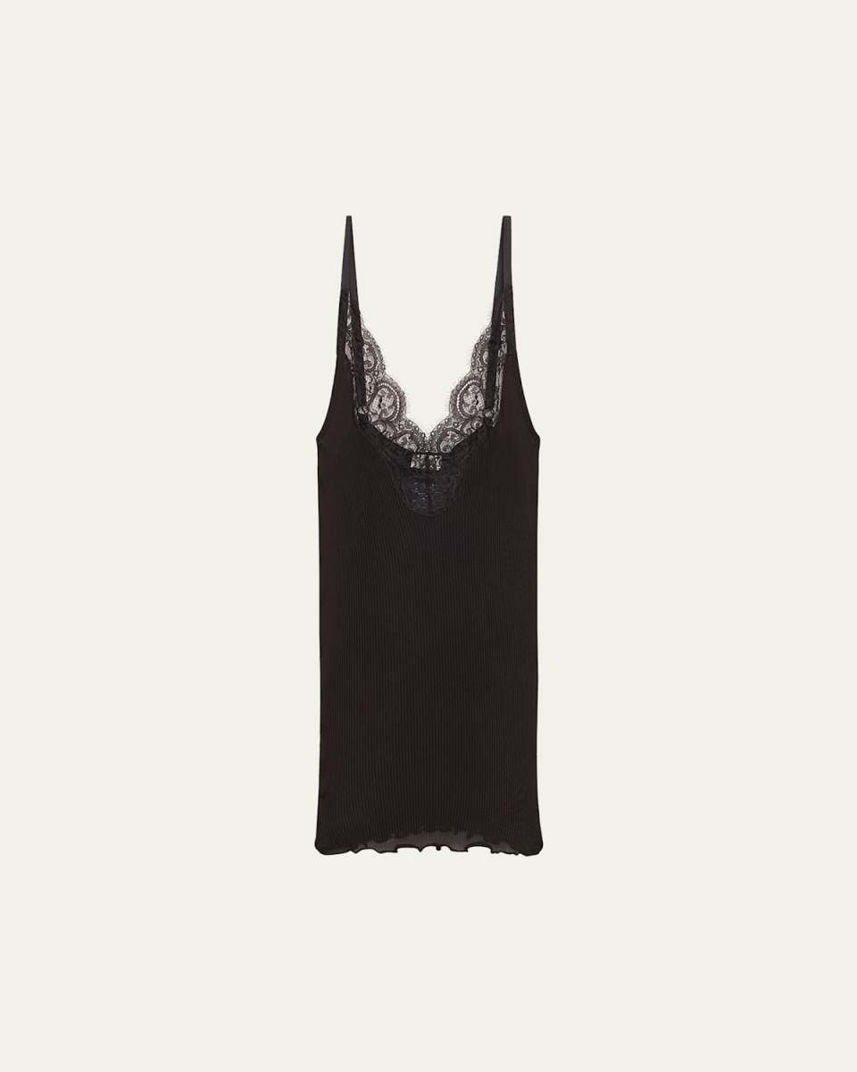 Ribbed Knit Tank Top with Lace Detail